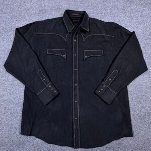 7 Diamonds Mens Western Pearl Snap Shirt Black Faux Suede Contrast Stitch XL